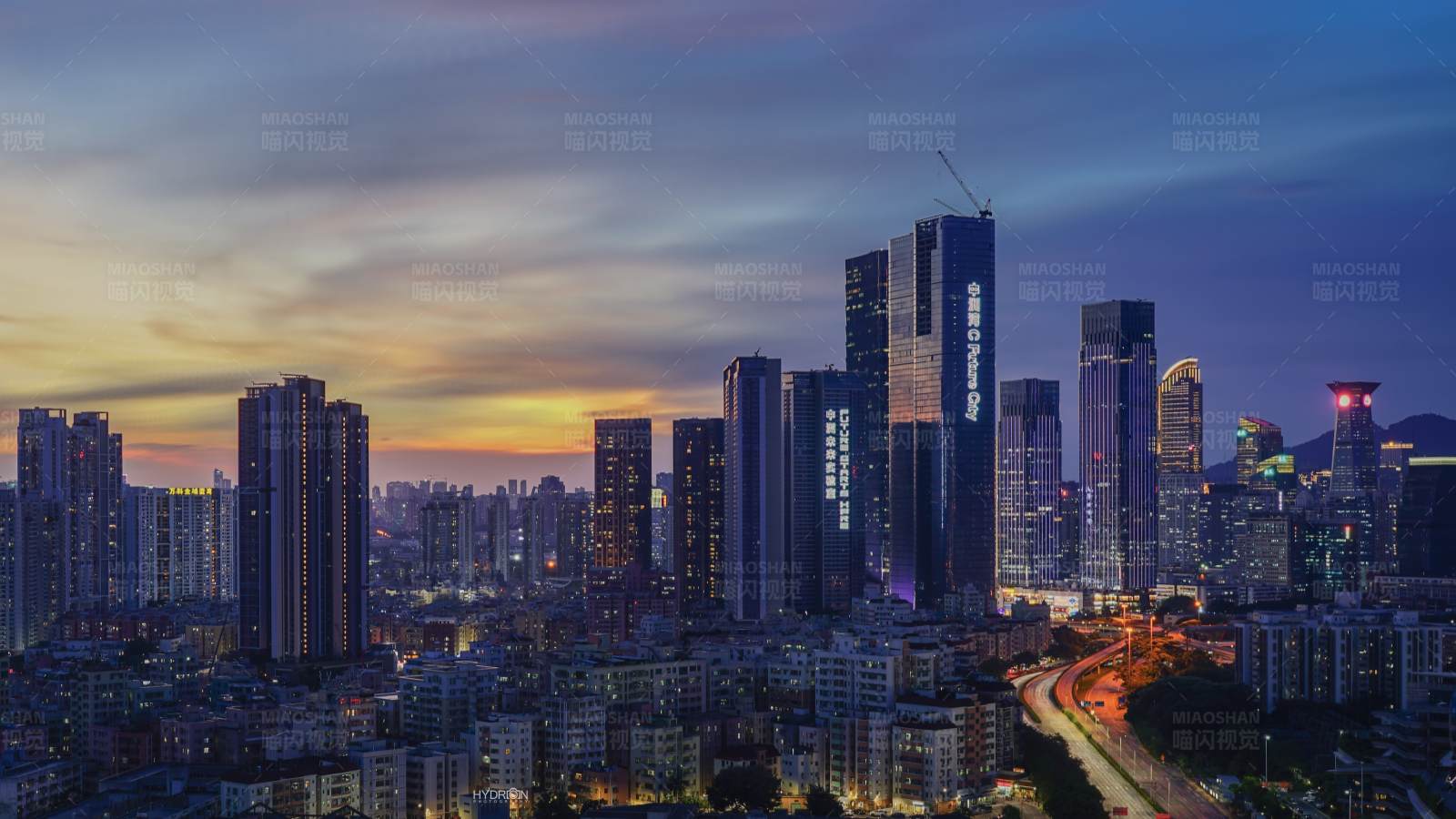 福田中洲湾黄昏天际线图片