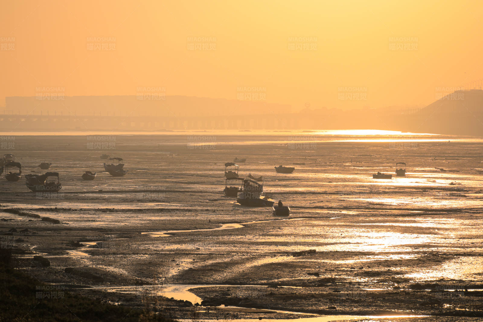 夕阳下的海港图片