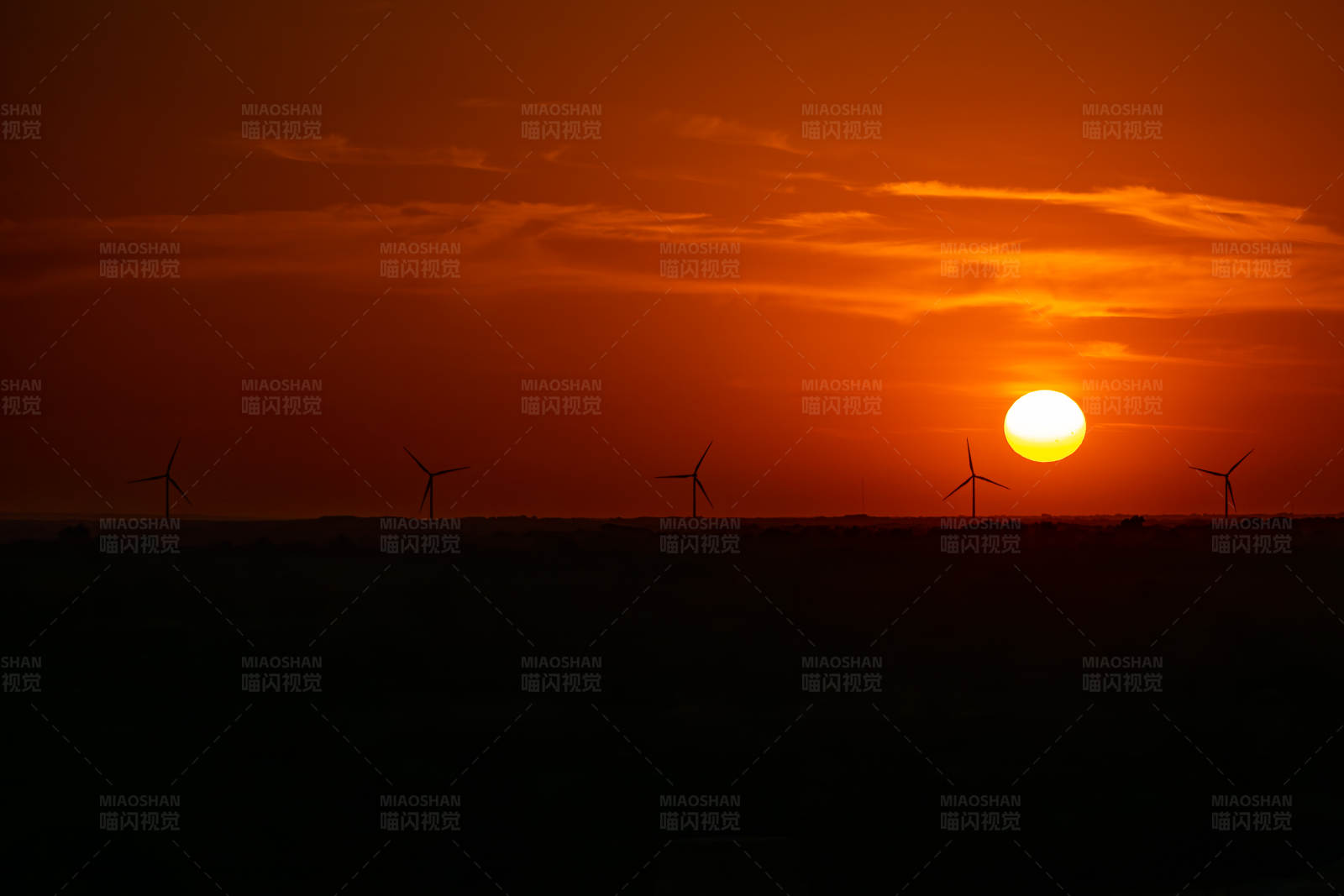 风车夕阳图片