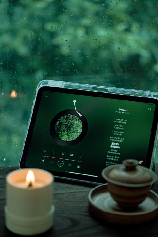 雨夜烛光下的音乐时光图片