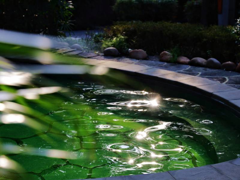 夜色中的绿色泳池图片