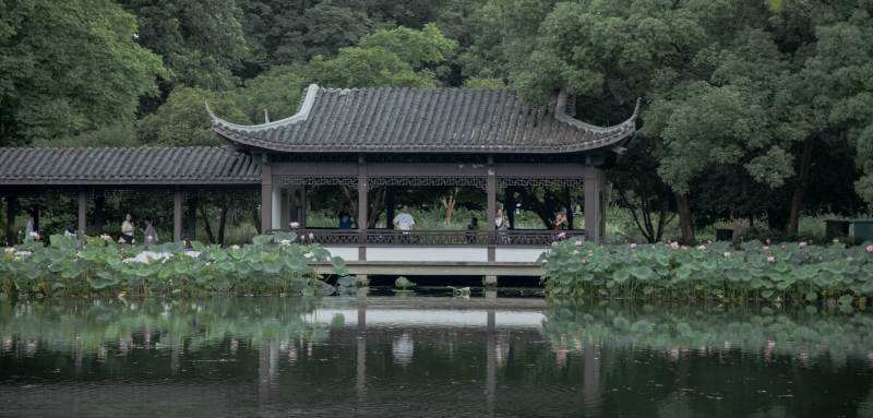 湖畔古亭映水幽图片