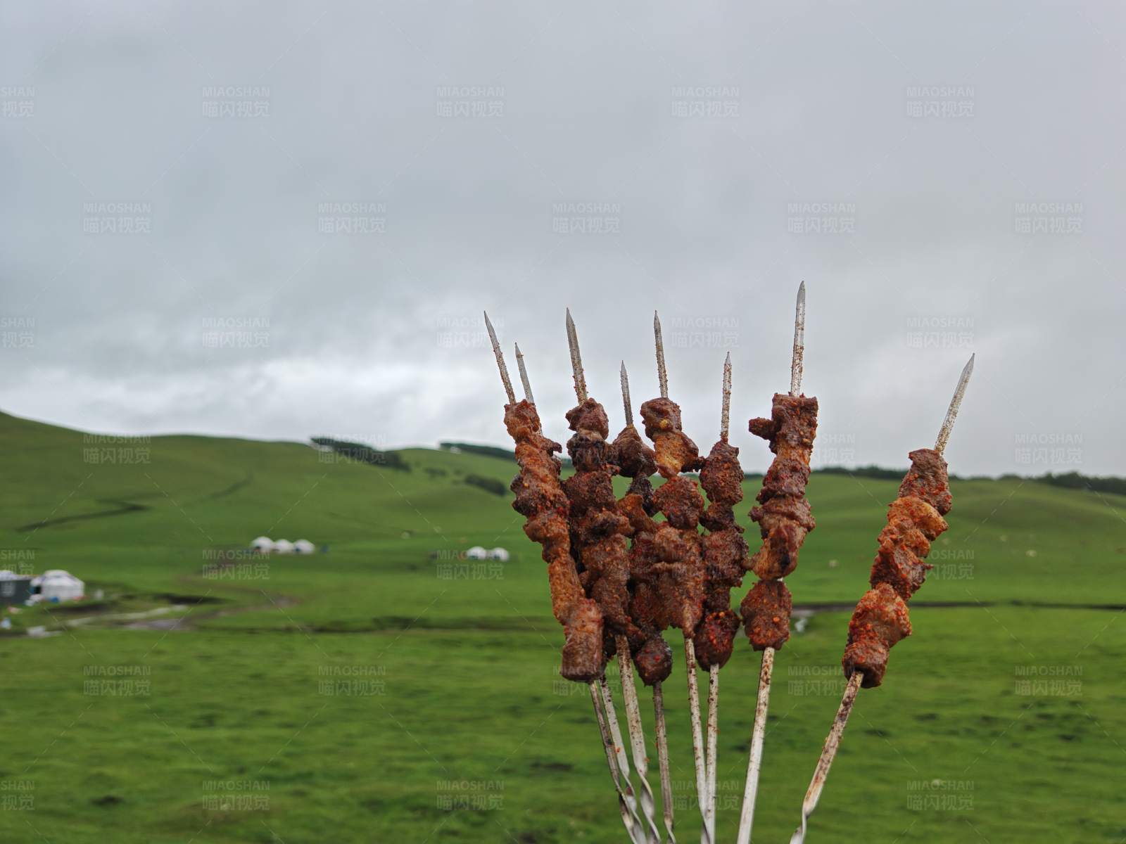 草原烤羊肉串图片