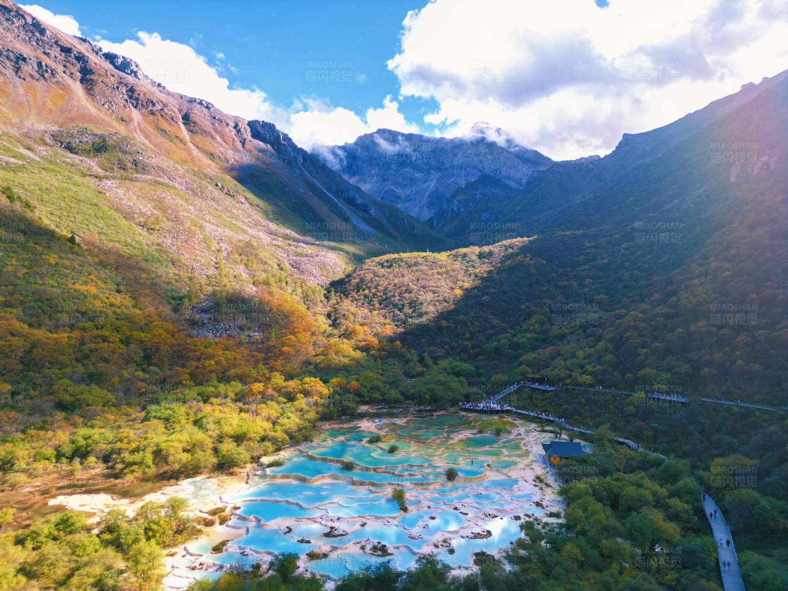 山谷中的蓝色湖泊图片