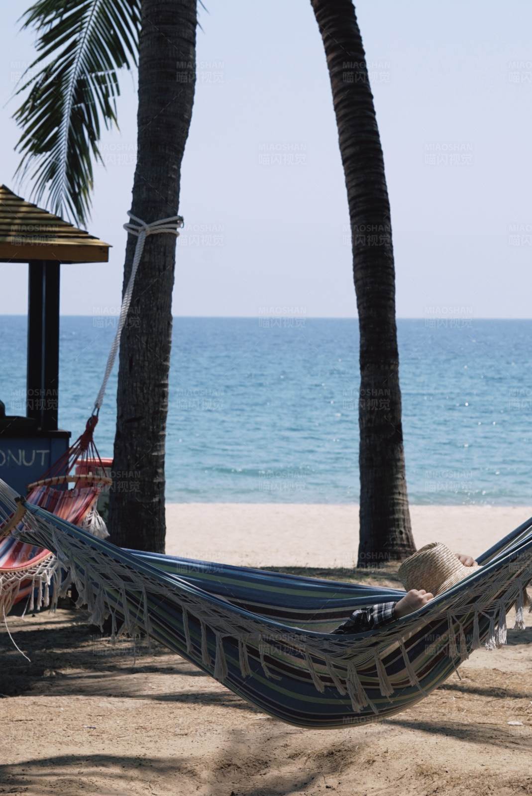 海滩吊床悠闲时光图片