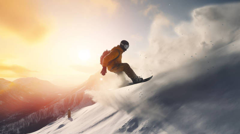 雪地滑板飞跃山峰图片