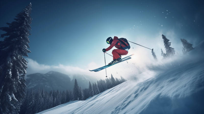 飞跃雪山的滑雪者图片