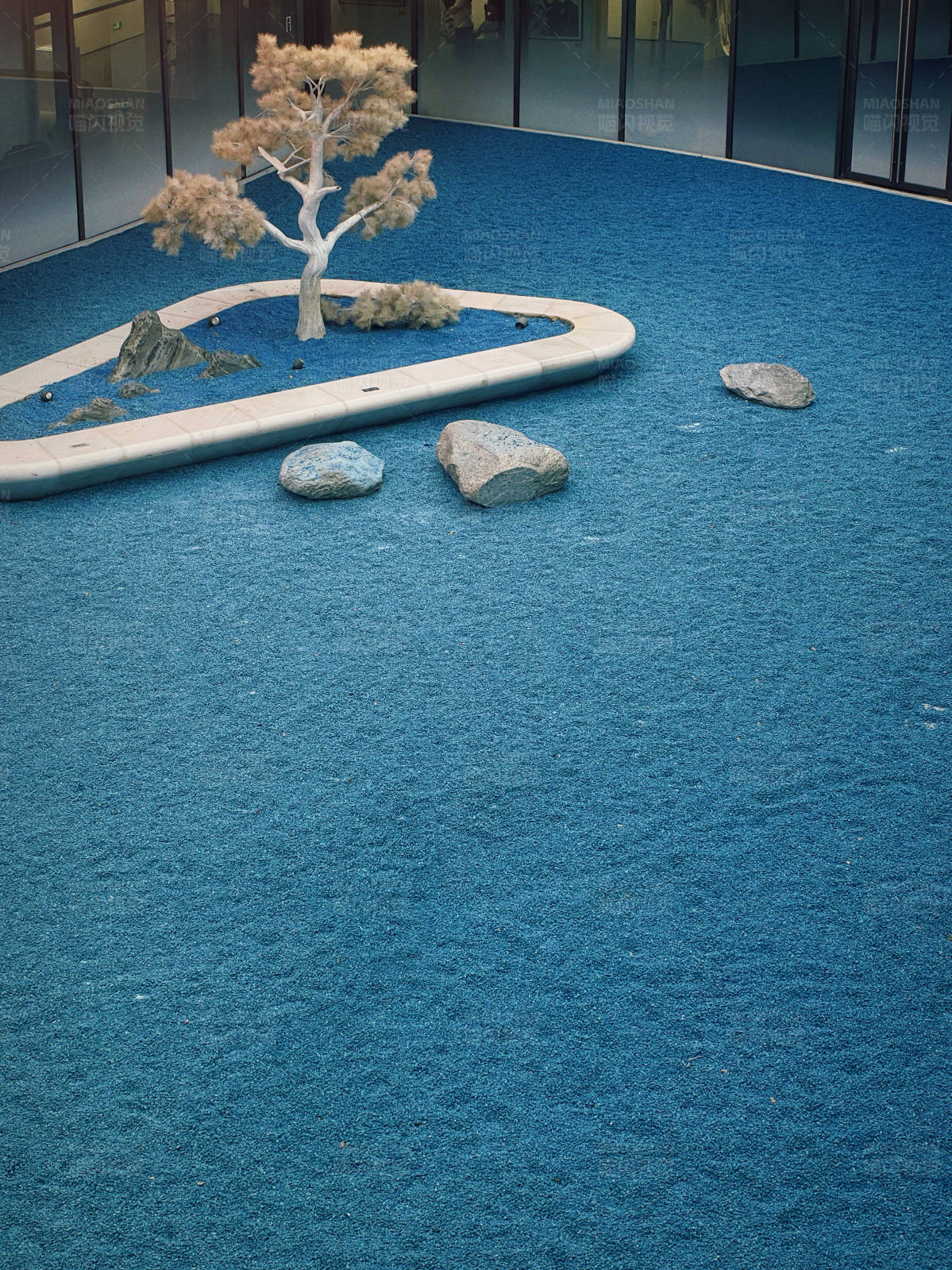 蓝色庭院中的孤树图片