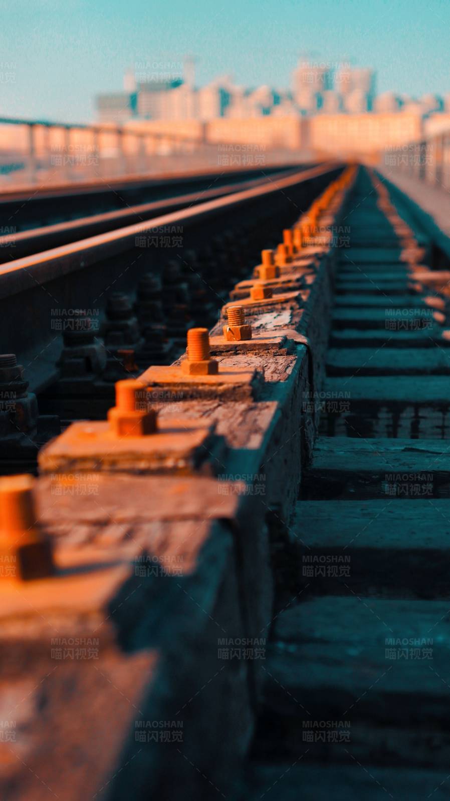 夕阳下的铁轨图片
