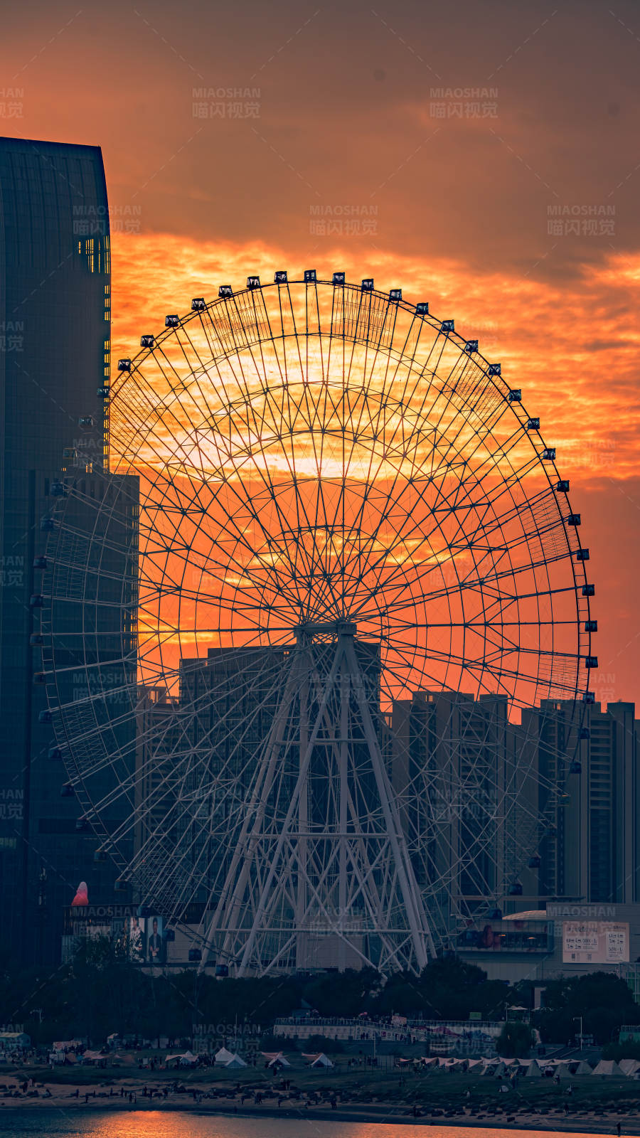 夕阳下的摩天轮图片