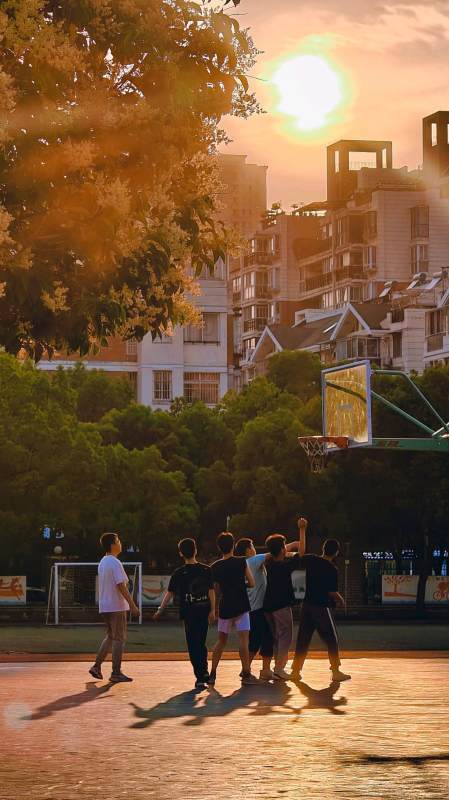 夕阳下的篮球场图片