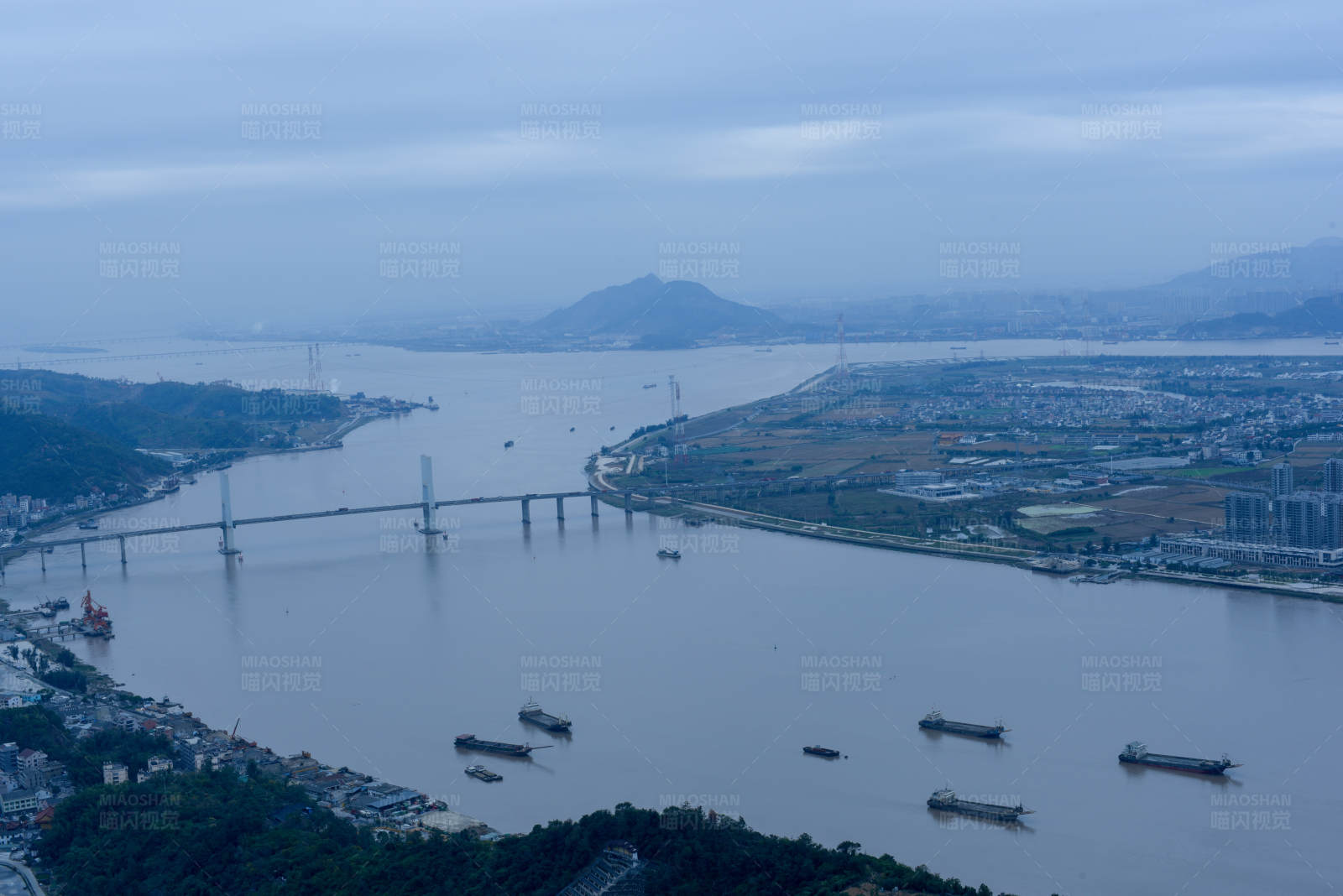 海湾大桥与货船图片