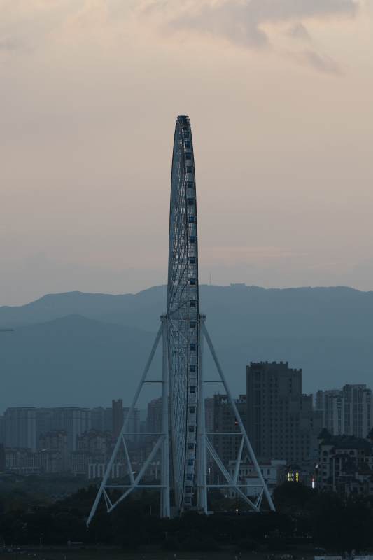 南昌之星摩天轮与城市剪影图片