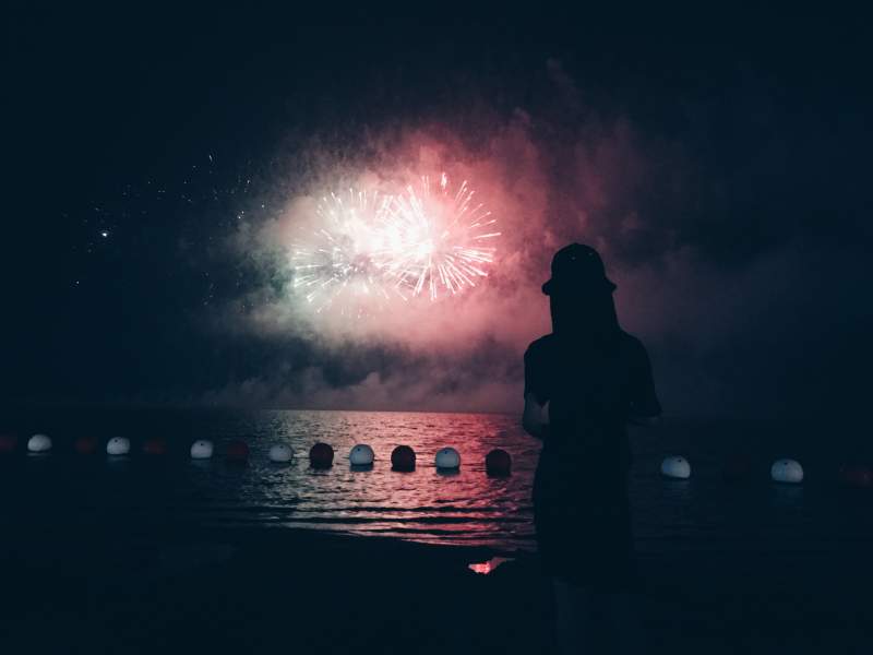 湖畔烟花夜图片