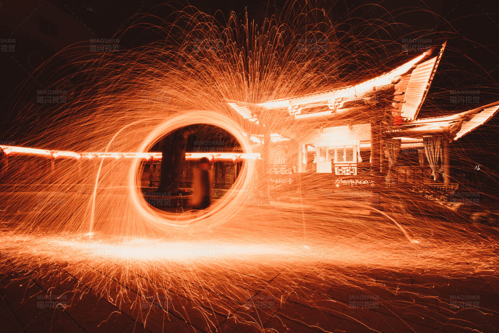 火花旋转夜景图片