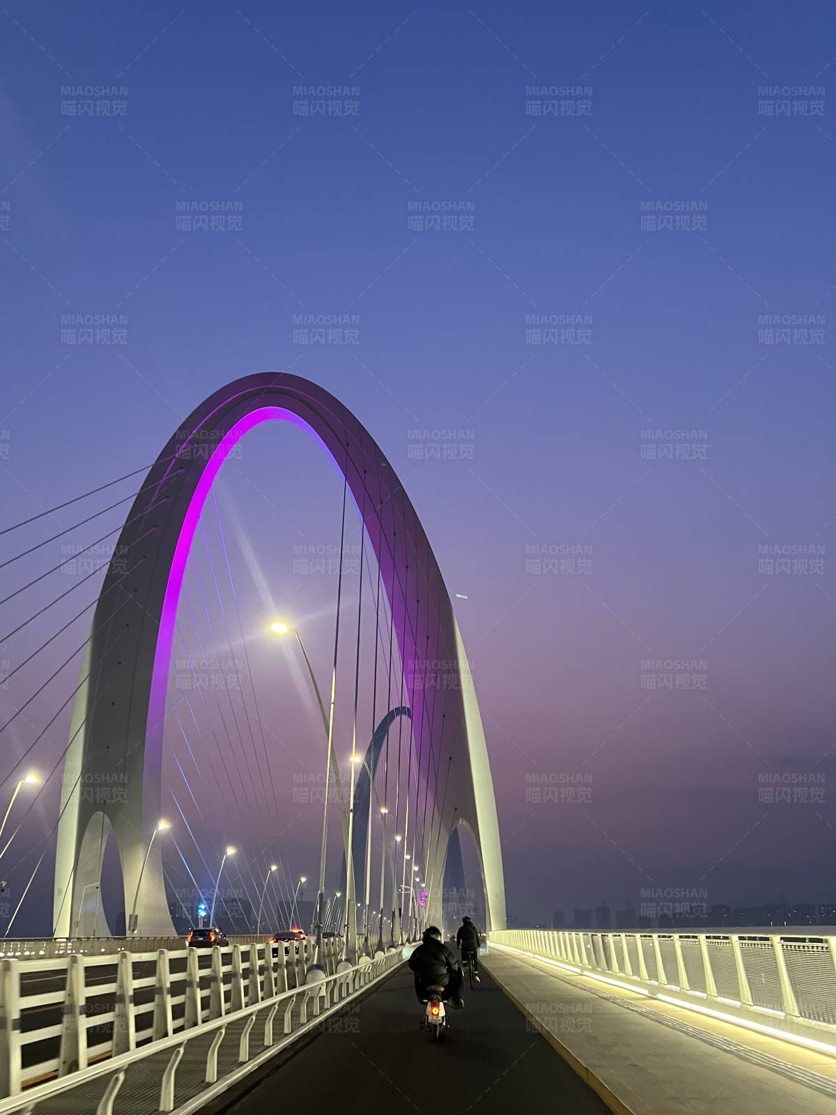 夜色下的紫色桥梁图片