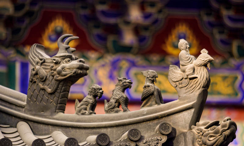 庙宇屋脊上的神兽装饰图片