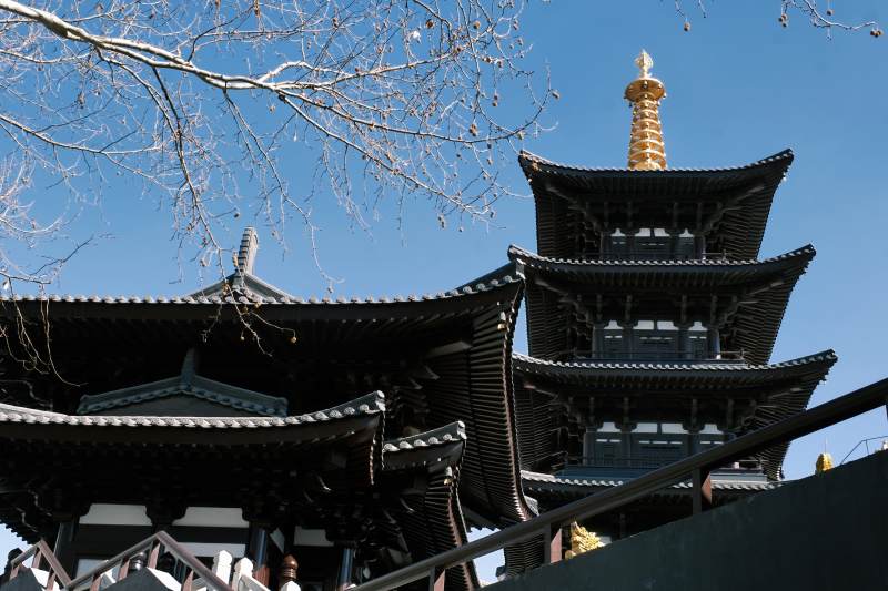 古塔金顶 春日晴空图片