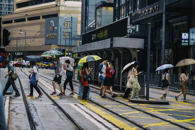 雨中繁忙的香港街头图片