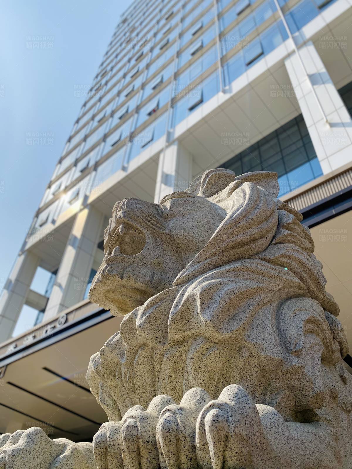 石狮守卫现代建筑图片