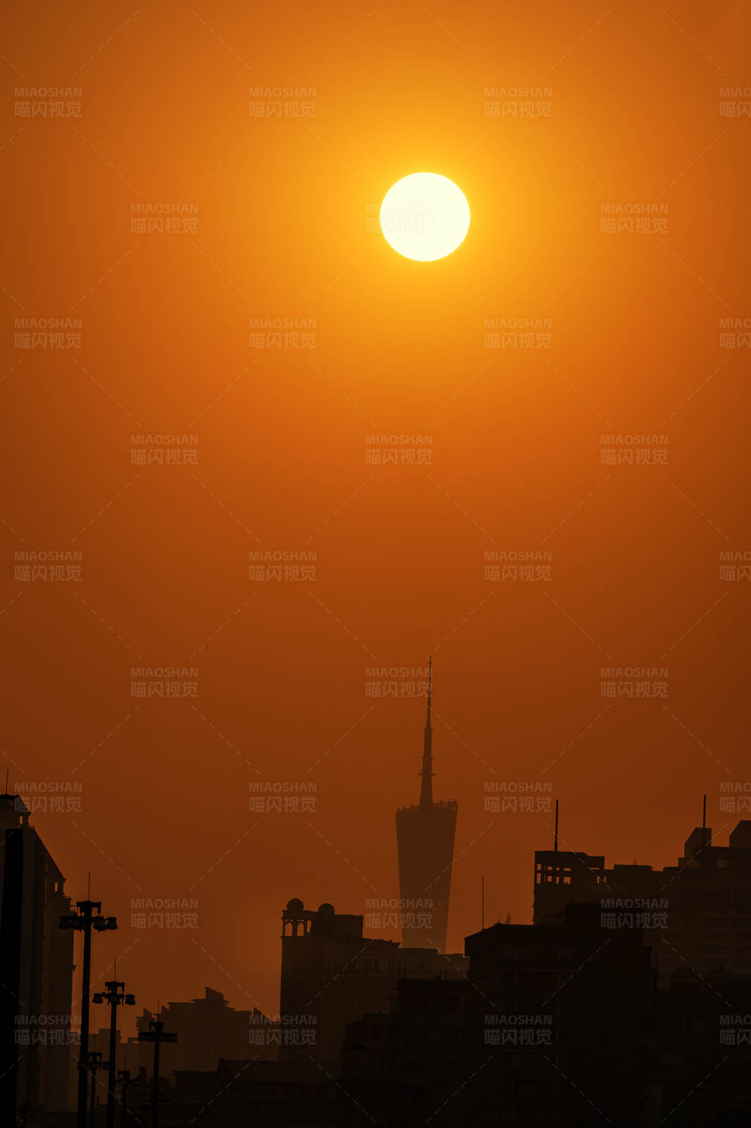 日落城市剪影图片