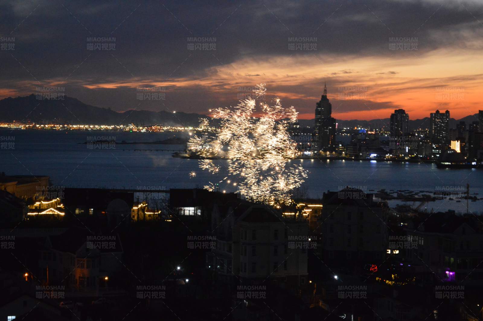 城市夜空烟花绽放图片