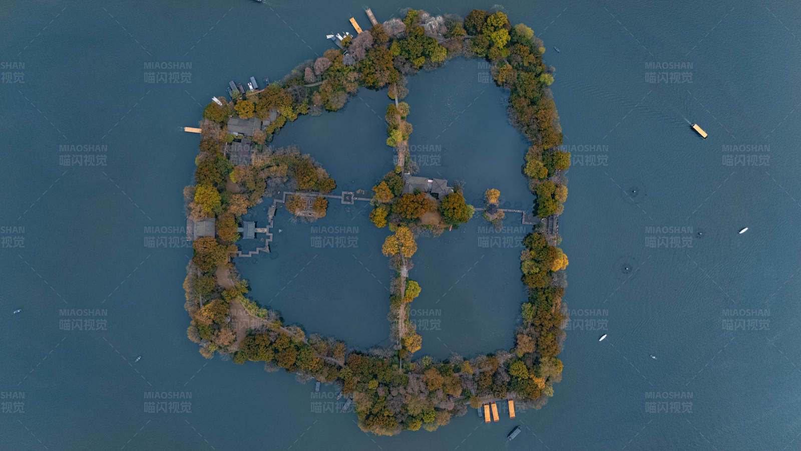 湖心岛航拍图图片