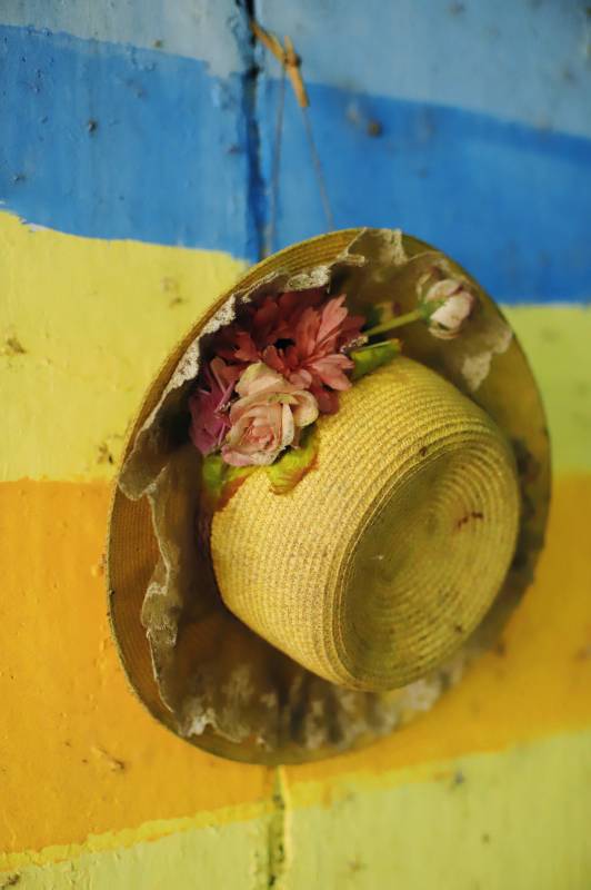 墙上挂着的花帽子图片