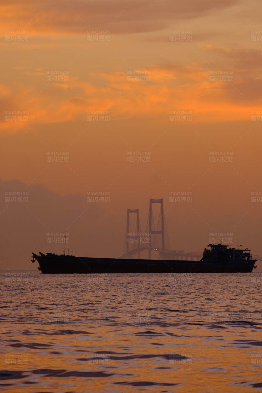 夕阳下的货船与大桥-深中通道图片