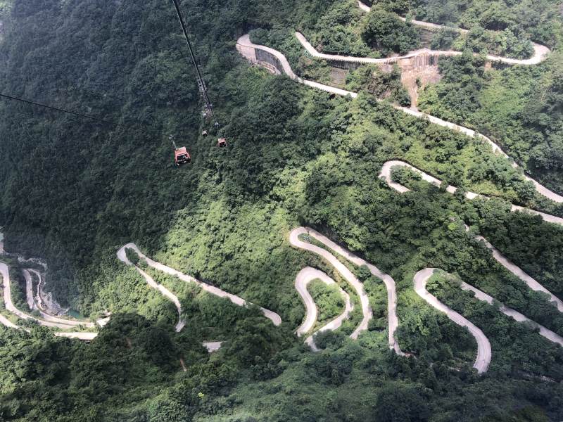 张家界蜿蜒公路与索道图片