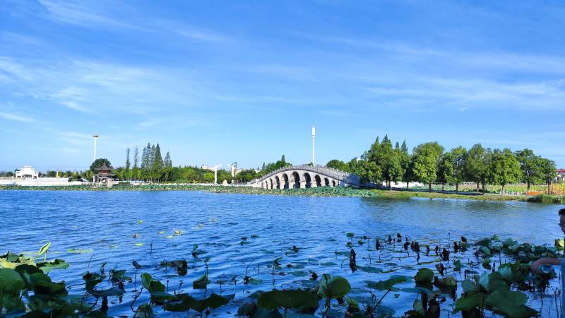 湖光桥影 晴空万里图片