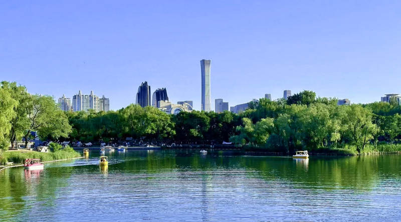 午后从朝阳公园遥望国贸CBD核心区图片