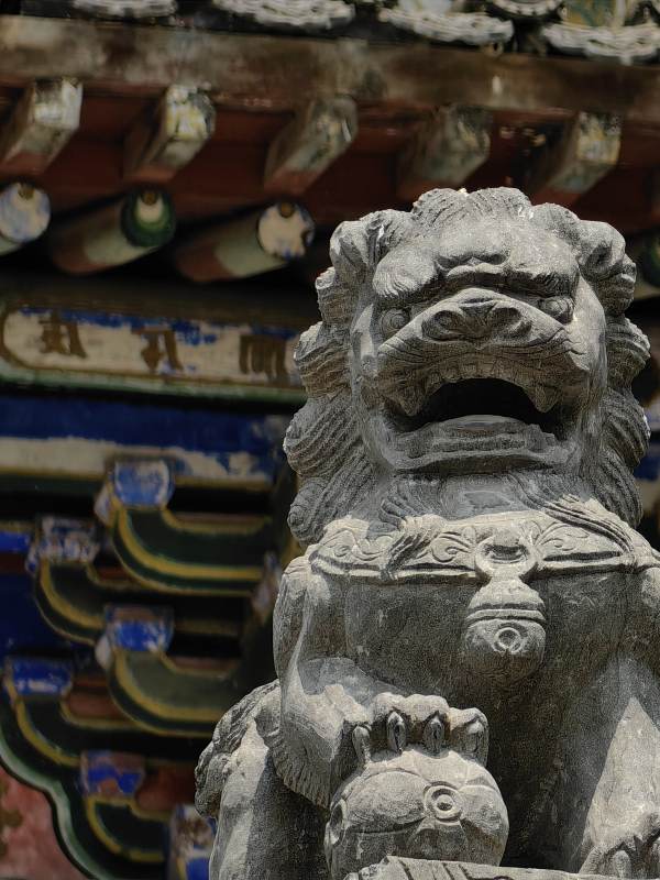 石狮子守卫古建筑图片