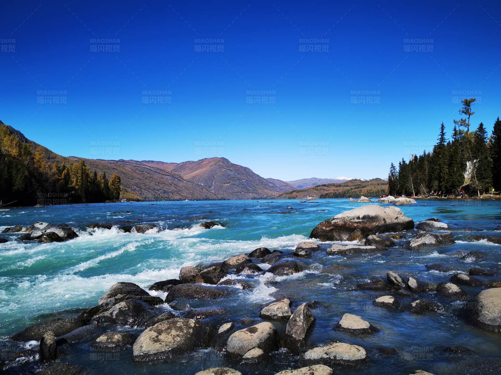 新疆山间清澈湍急的河流图片