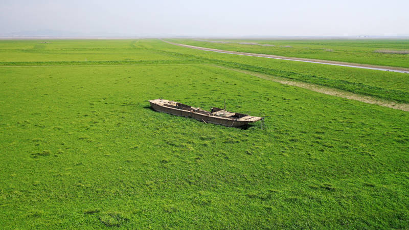 南京石臼湖湖床的沉船图片