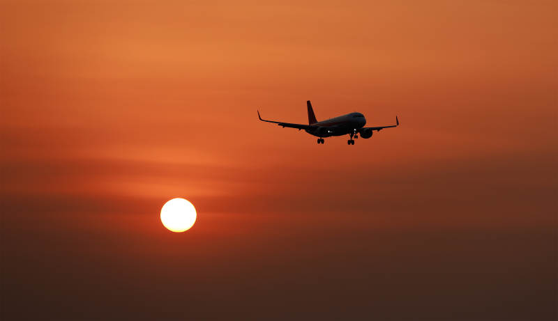夕阳下的飞机图片
