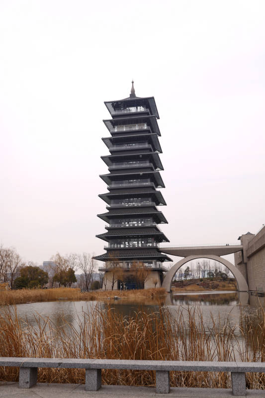 扬州大运塔映桥影图片
