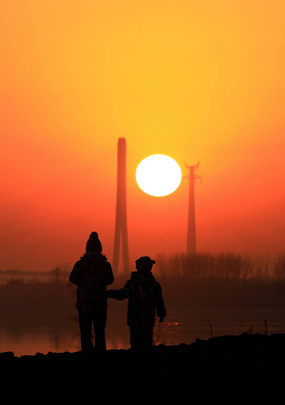 夕阳下的陪伴图片