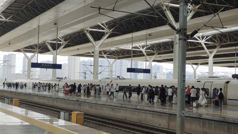 繁忙高铁站台候车场景图片