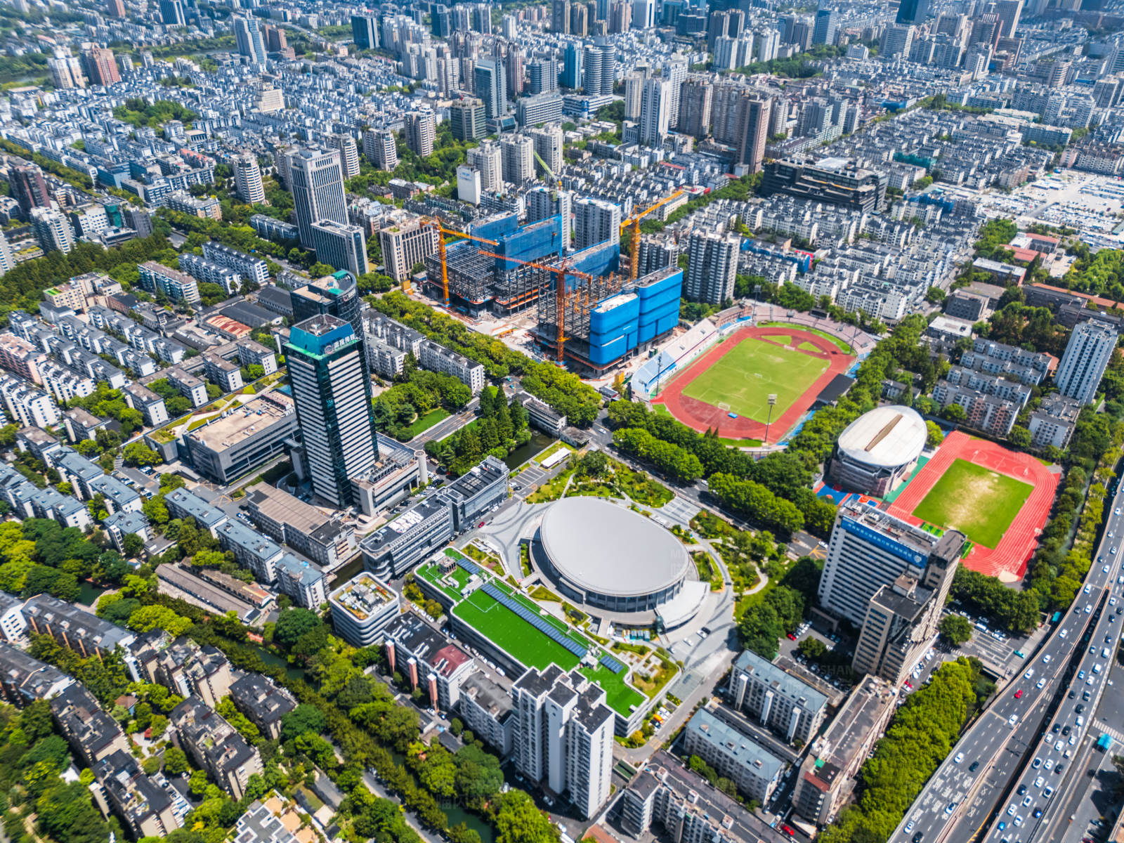 杭州市拱墅区体育馆 浙江日报航拍图片