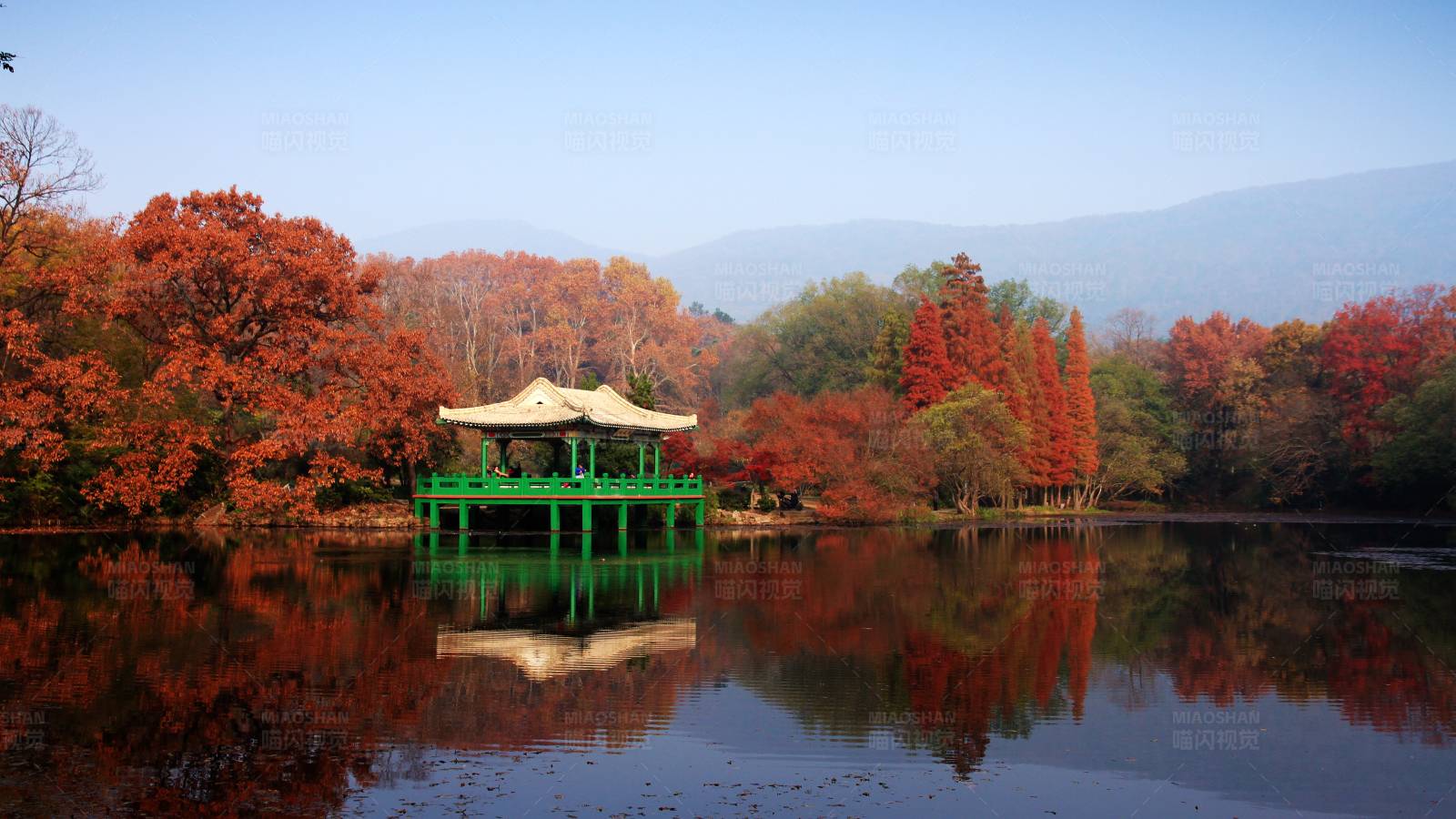 南京深秋的紫金山流徽榭图片