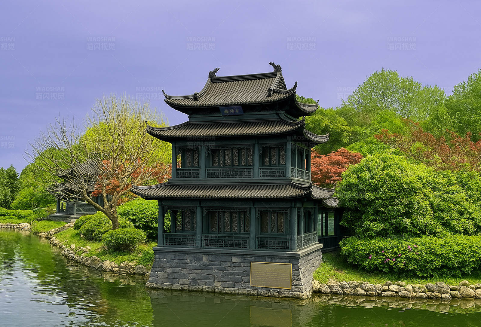 湖南湖畔古建筑图片