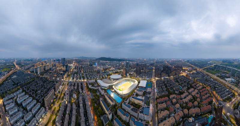 浙江省杭州市临平区临平体育馆城市全景图片