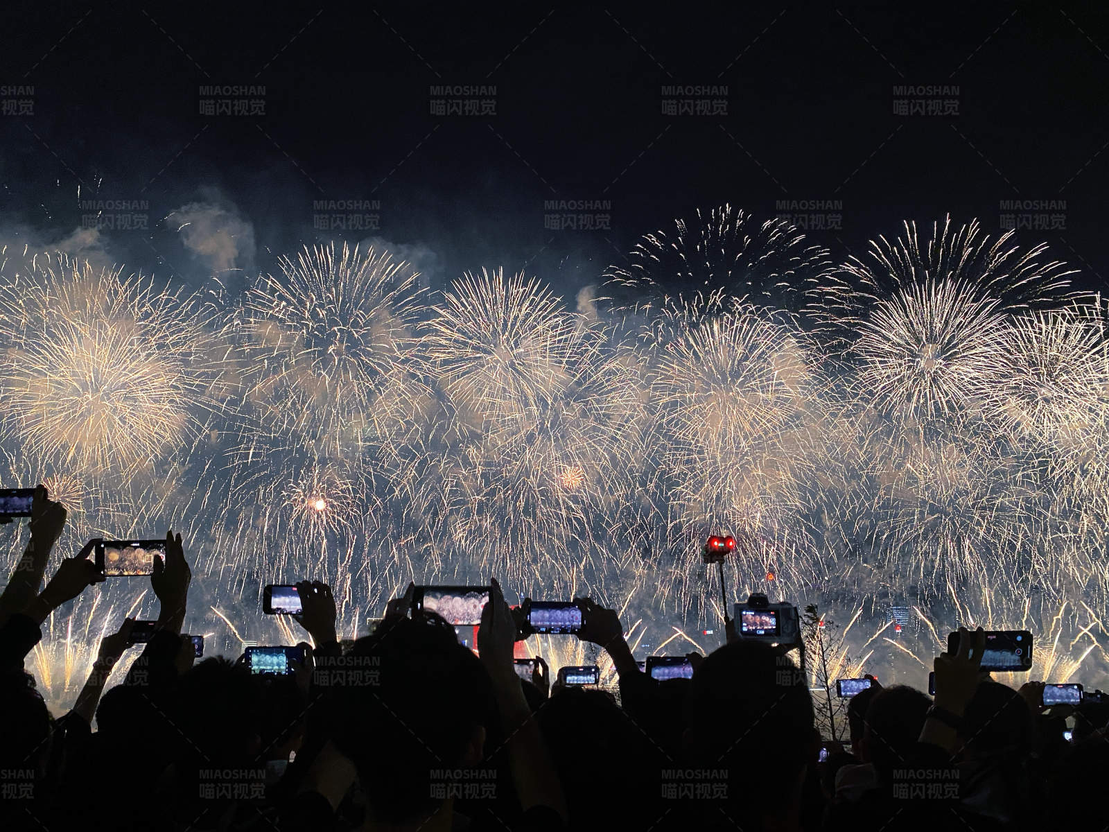 烟花绽放 人群欢腾图片