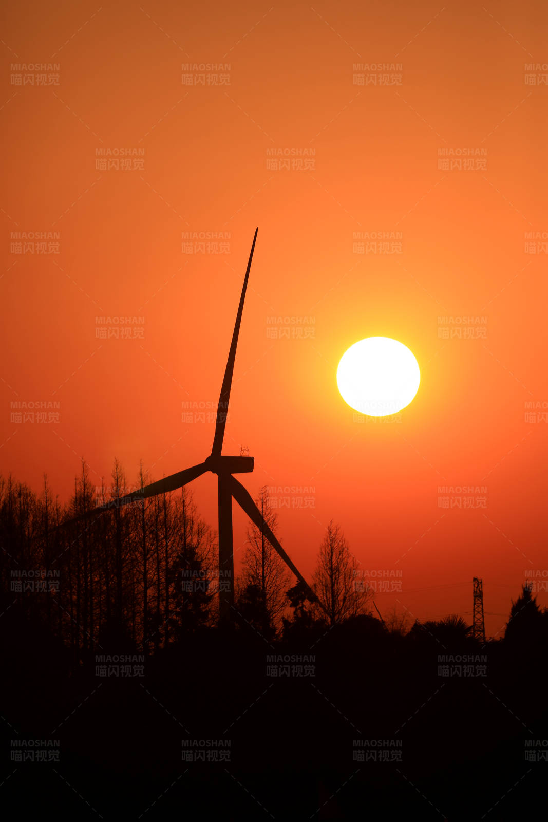 风车夕阳图片