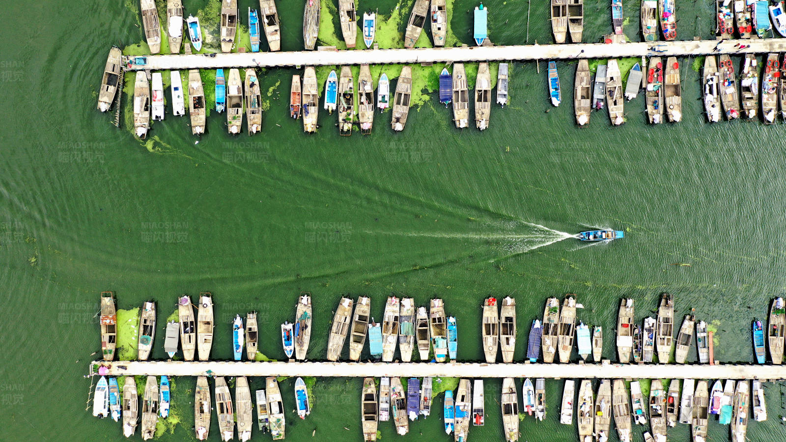 航拍码头停泊的船只图片