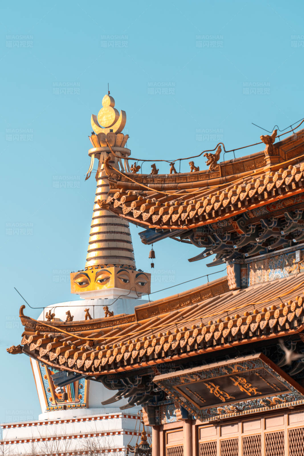 呼和浩特宝尔汗佛塔与观音寺鼓楼同框图片