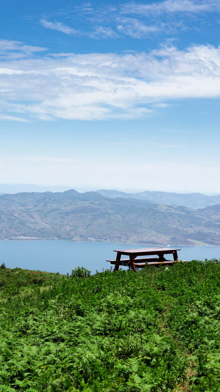 山顶湖景野餐桌图片