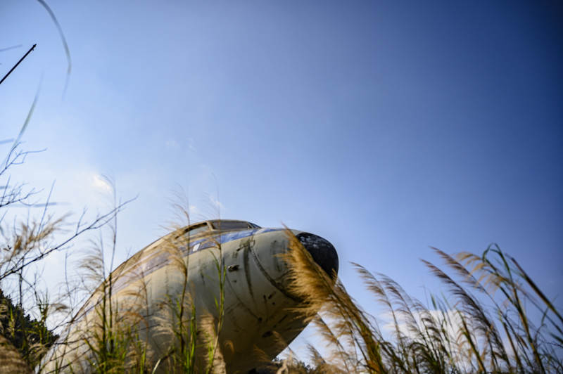 飞机残骸与蓝天图片