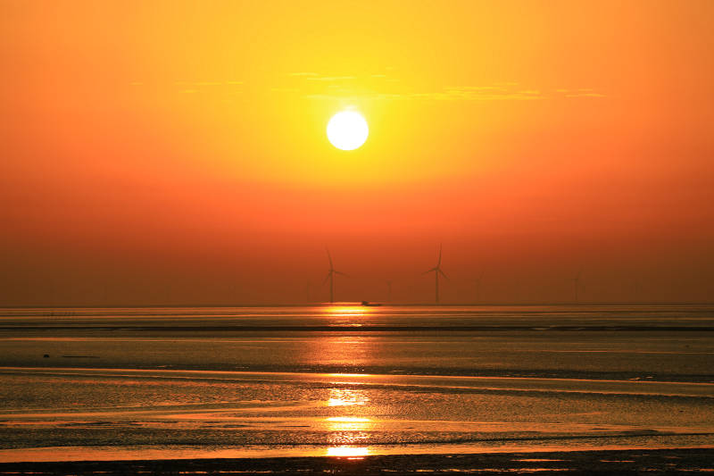 东台条子泥海上日出风光图片